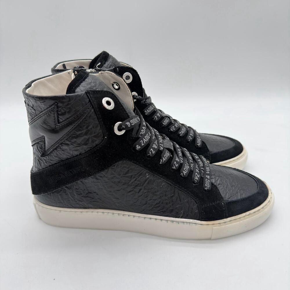 Zadig & Voltaire High Flash HighTop Wrinkle Leather Black $498 Sneakers FR40 US9